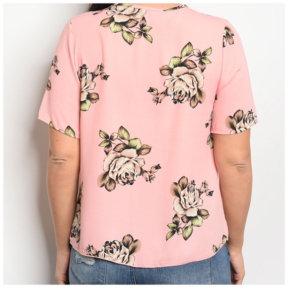 Peach short sleeve large floral print blouse - Picture 3 of 3